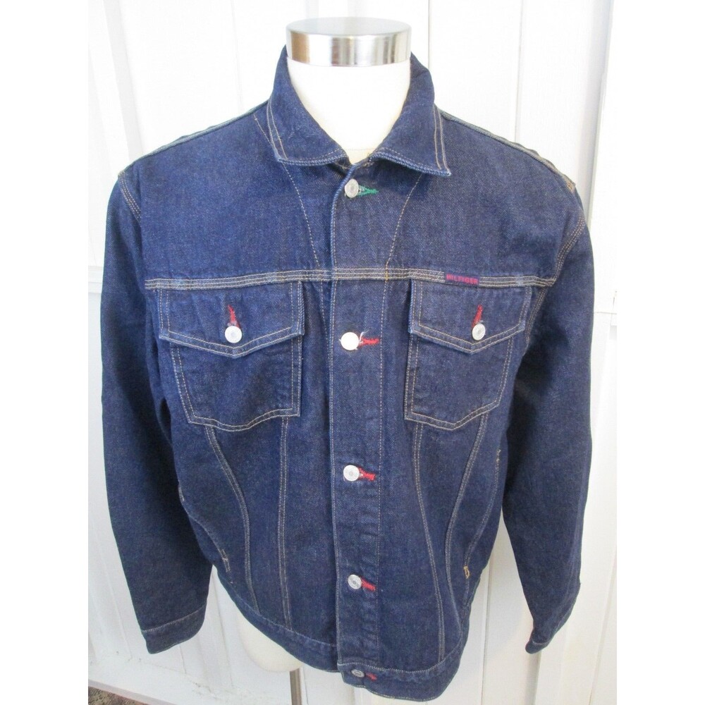 Vintage 1999 TOMMY HILFIGER TOMMY JEANS Dark Blue Denim Jacket Sz XL Spellout